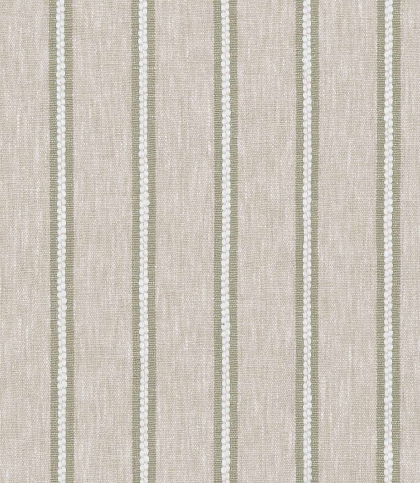 Soft neutral fabric with vertical stripes in muted green and white on a natural linen-effect base.