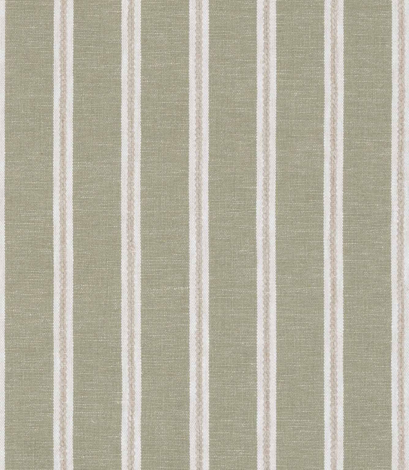Muted olive green and cream striped fabric with a simple, evenly spaced vertical pattern.