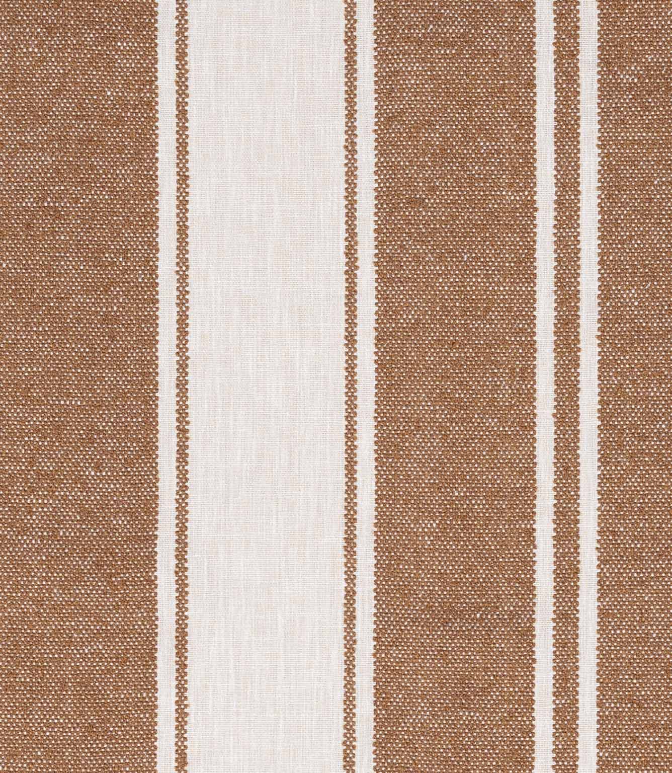 Warm terracotta and off-white striped fabric with wide woven bands and a textured finish.