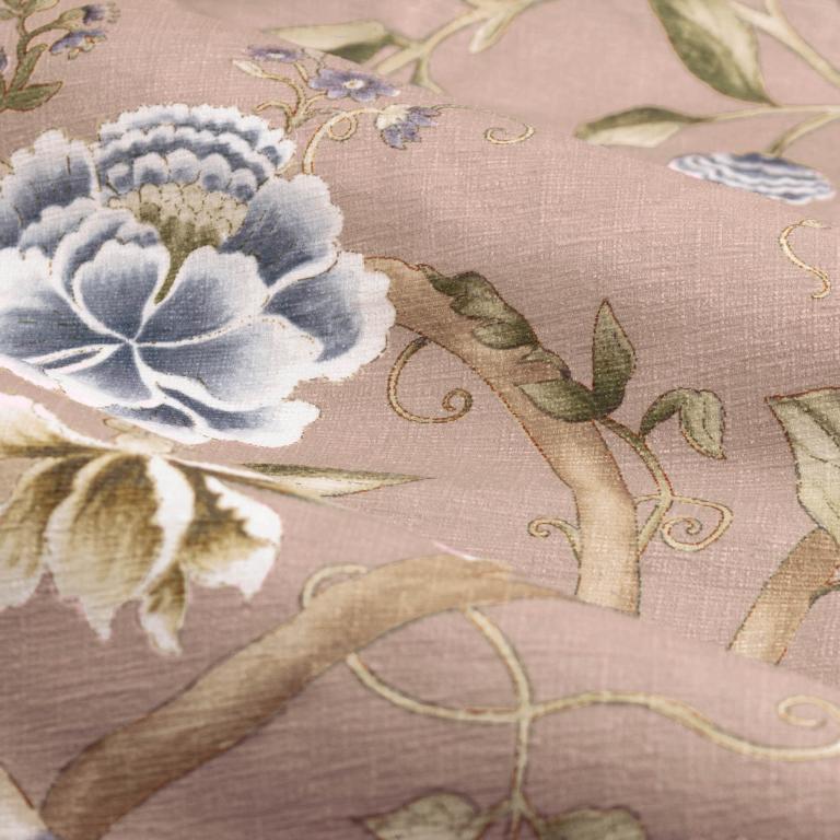Porcelain Garden Blush Pencil Pleat Curtains - Just Fabrics