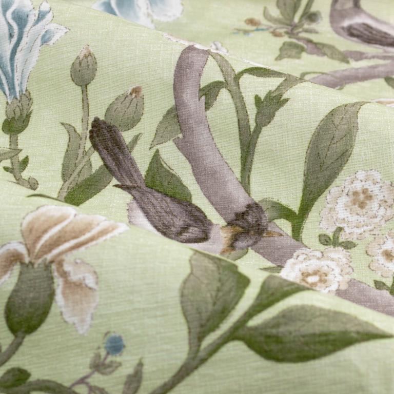 Porcelain Garden Sage Pencil Pleat Curtains - Just Fabrics