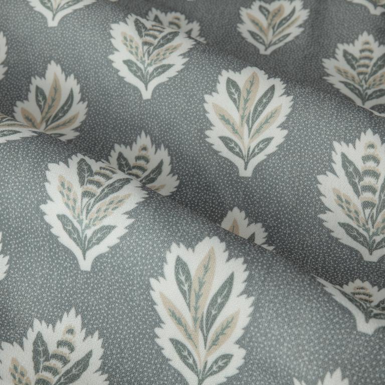 Sessile Leaf Delph Blue Pencil Pleat Curtains - Just Fabrics