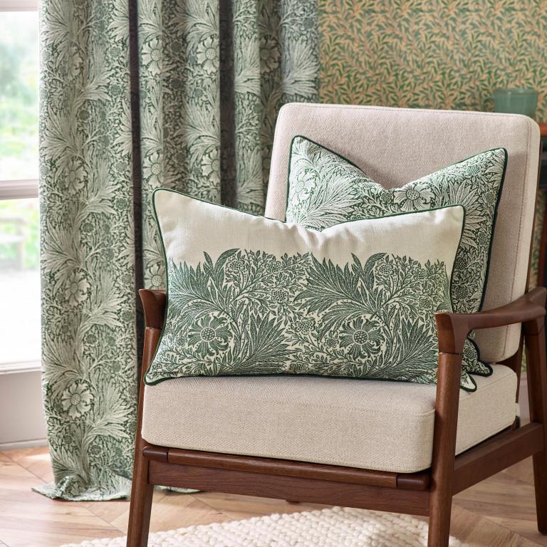 Marigold Leaf Green Cushion - Just Fabrics