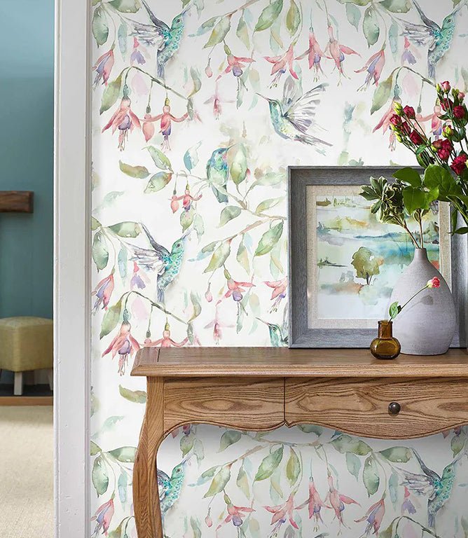 Fuchsia Flight Cream Wallpaper - Just Fabrics