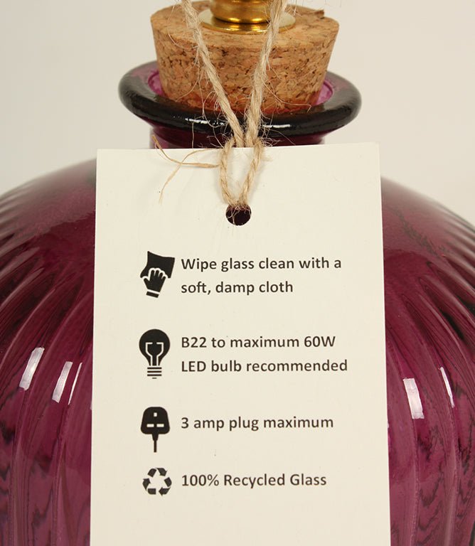 Glass Lamp Bases - Lynton 29cm Recycled Glass Amethyst Lamp