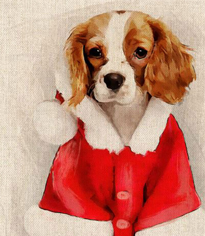 Cushion Panels - Christmas Spaniel Cushion Panel
