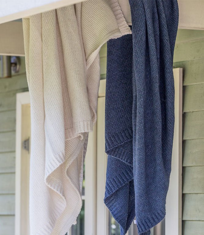 Cotswold Blue Slate Knitted Throw - Just Fabrics