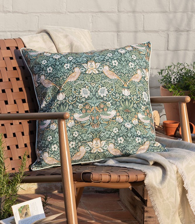 Strawberry Thief Outdoor Forest Green Cushion - Just Fabrics