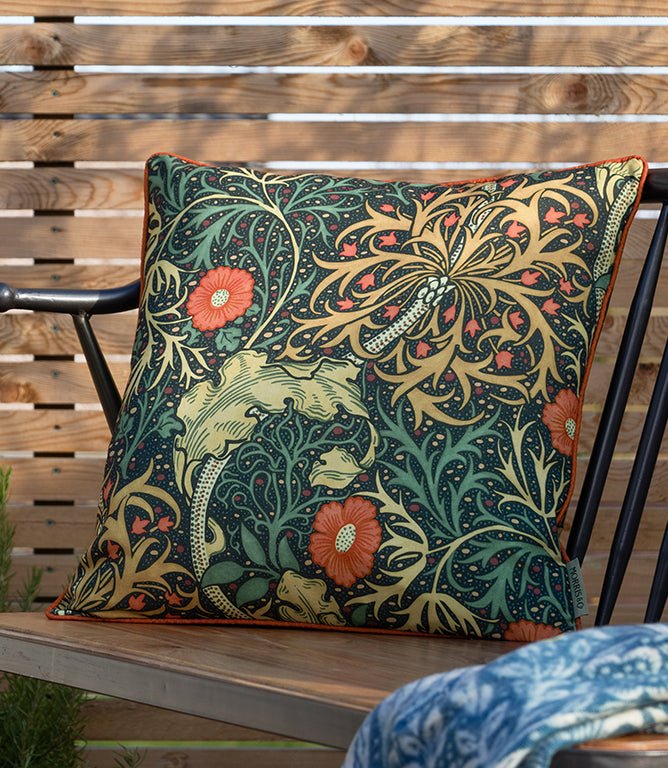 Seaweed Outdoor Indigo Cushion - Just Fabrics