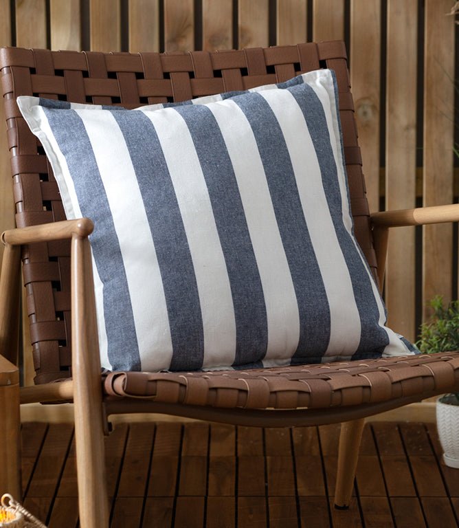 Hayle Cotton Outdoor Navy Cushion - Just Fabrics