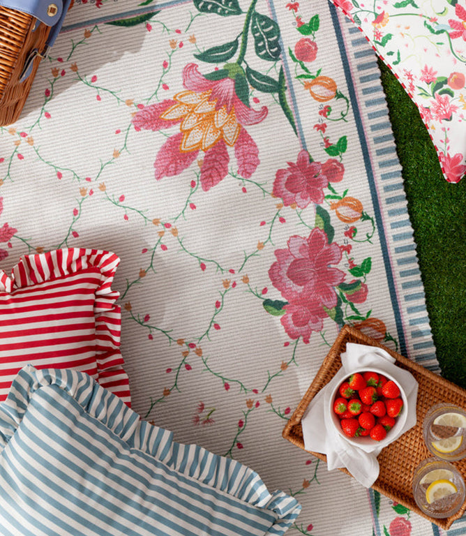 Outdoor Cushions - Millie Ruffle Striped Outdoor Duck Egg