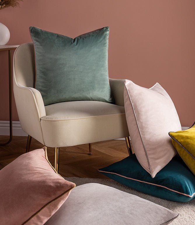 Meridian Blush / Gold Velvet Cushion - Just Fabrics