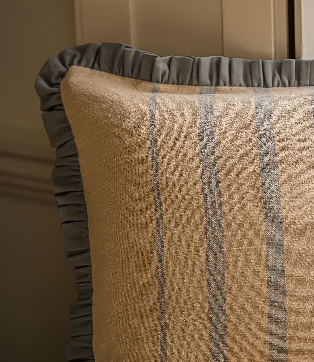 The Rustic Stripe Ruffle Square Cushion Denim