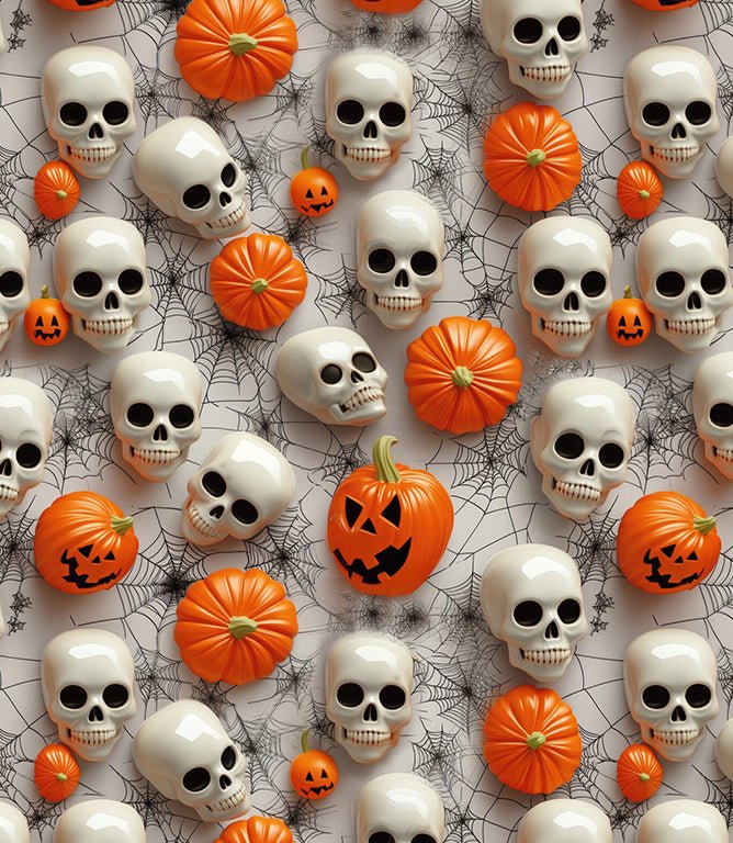 Pumpkin Bones Fabric / Cream / Orange - Just Fabrics