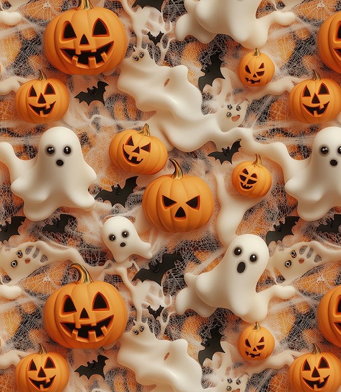 Ghost Patch Fabric / Cream / Orange - Just Fabrics