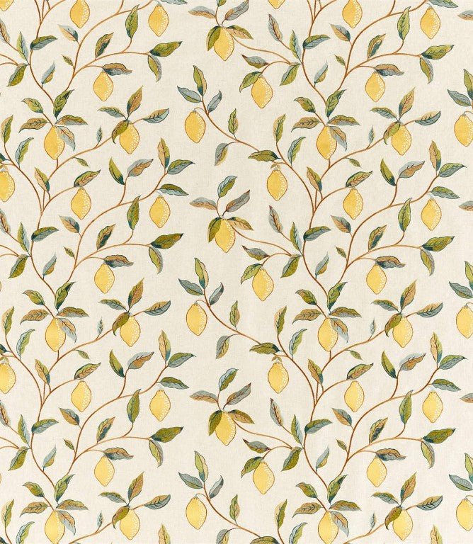 Lemon Tree Embroidery Fabric / Bayleaf / Lemon - Just Fabrics