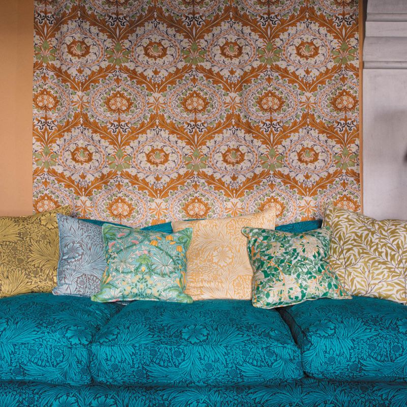 Marigold Fabric / Navy / Burnt Orange - Just Fabrics