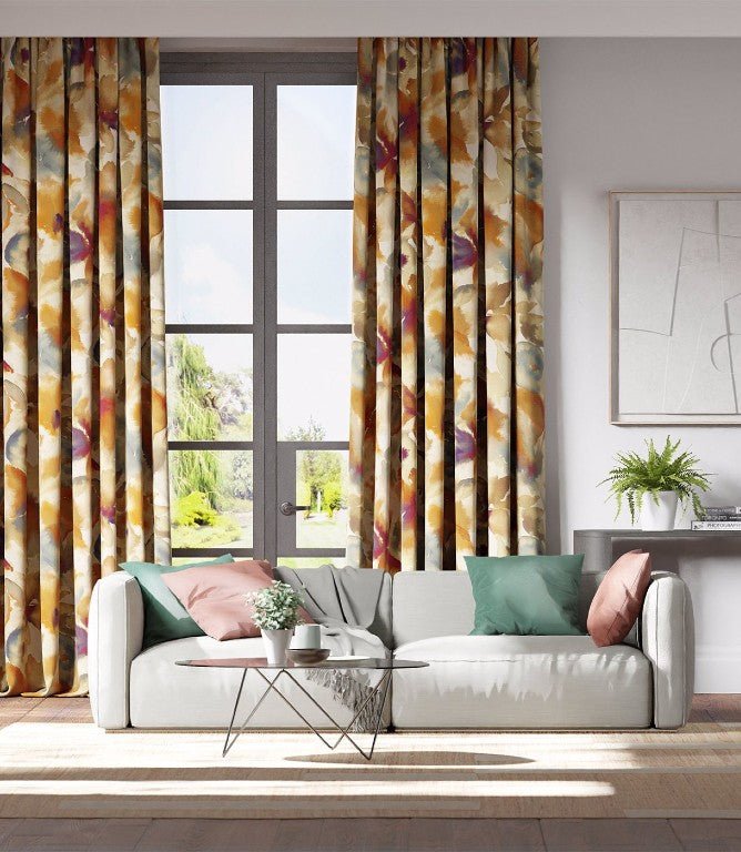 Flores Fabric / Rust / Ruby / Nordic Blue - Just Fabrics