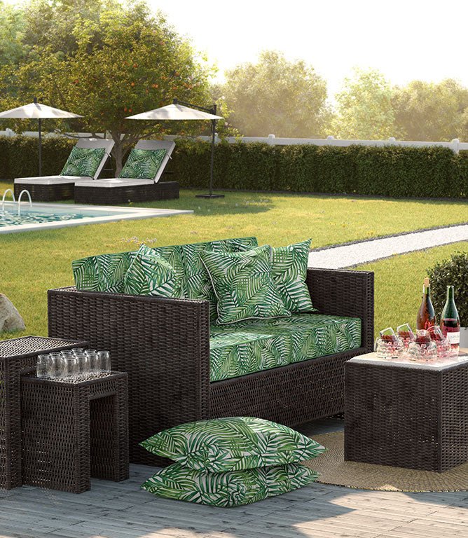 Palm Leaves Outdoor Fabric / Dove - Just Fabrics