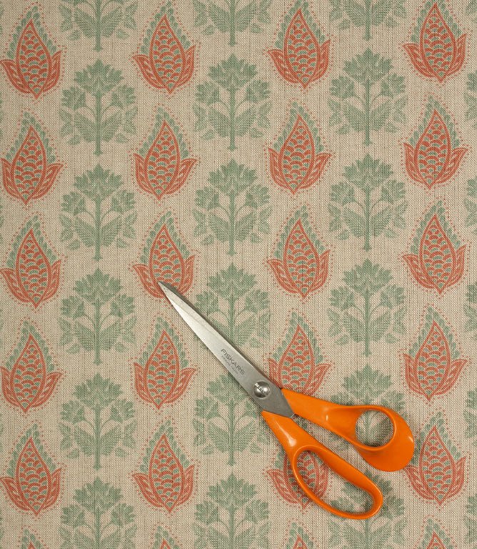 Nora Fabric / Eau De Nil / Coral - Just Fabrics