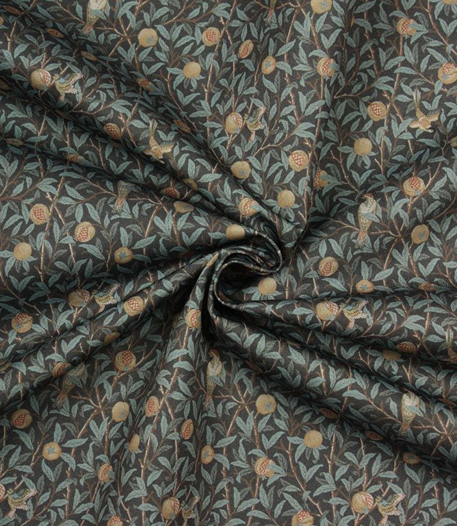 Birds and Pomegranate Outdoor Fabric / Anthracite - Just Fabrics