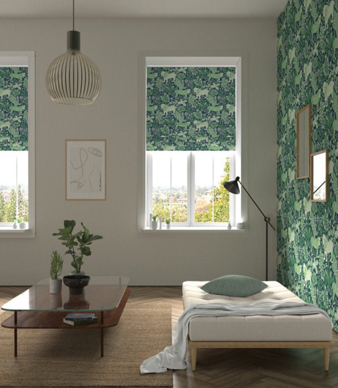 Rumble In The Jungle Fabric / Midnight / Mint Leaf - Just Fabrics