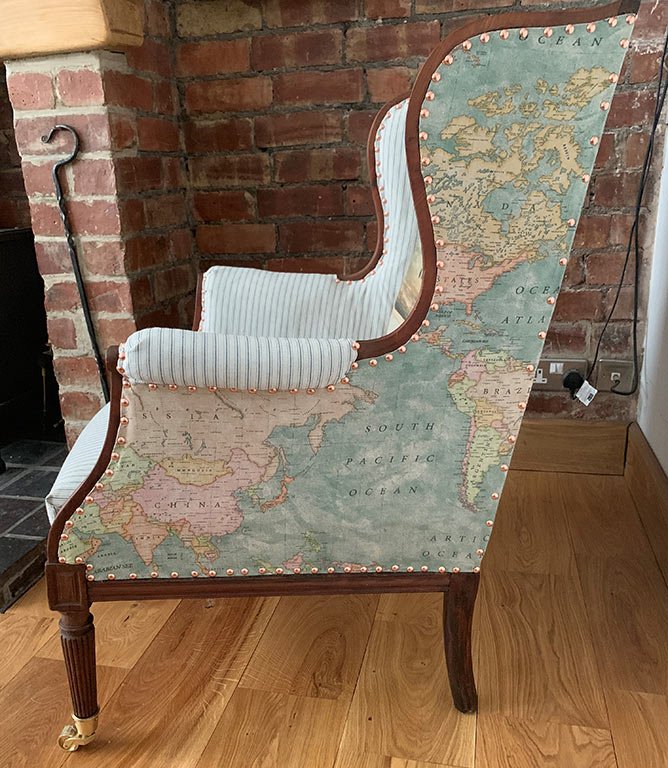 Vintage Maps Fabric / Aqua - Just Fabrics