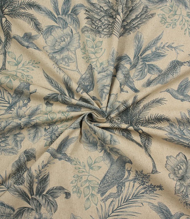 Aviary Toile Fabric / Blue - Just Fabrics