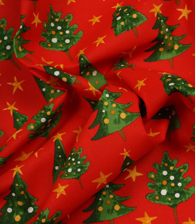 Festive Spruce Fabric / Red - Just Fabrics