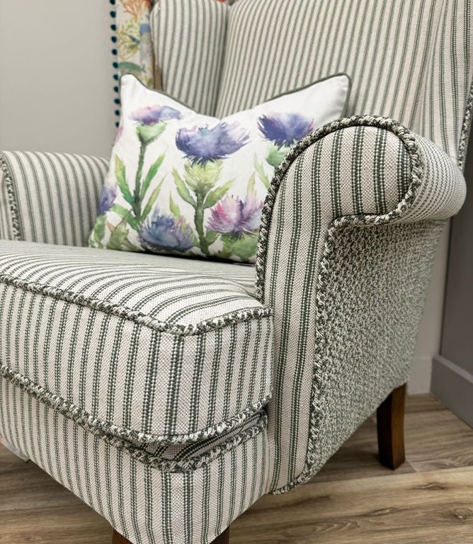 JF Linen Ticking Fabric / Sap Green - Just Fabrics