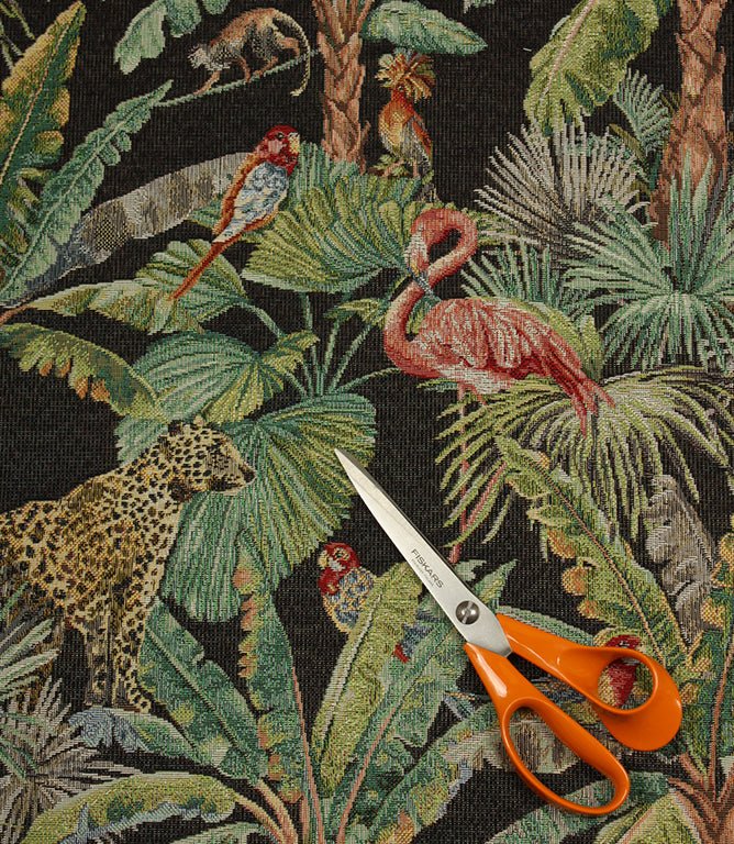 Monkey Tapestry Outdoor Fabric / Black - Just Fabrics
