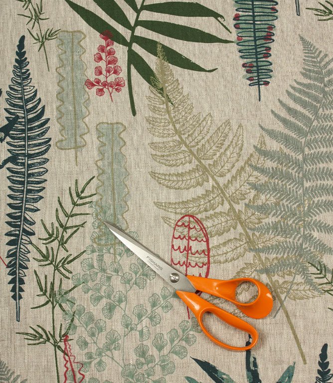 Tropical Leaves Linen Fabric / Eau De Nil / Duck Egg / Sap Green - Just Fabrics