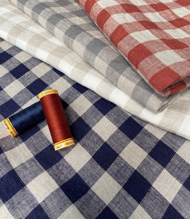 Cotswold Linen Check Fabric / Natural - Just Fabrics