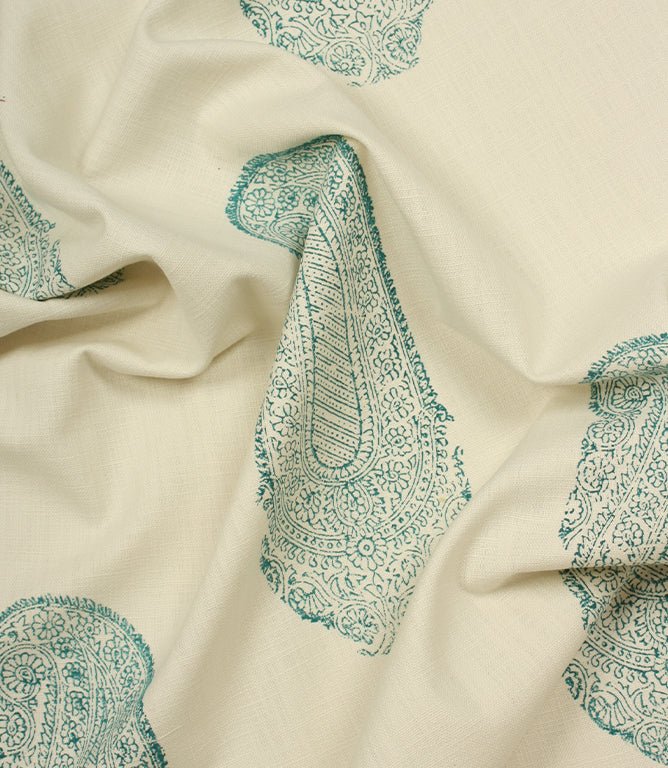 Bagaduru Fabric / Ivory / Teal - Just Fabrics