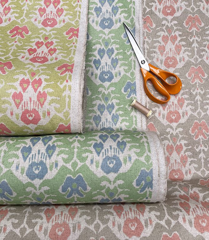 Neda Wide Fabric / Grey / Burnt Orange - Just Fabrics