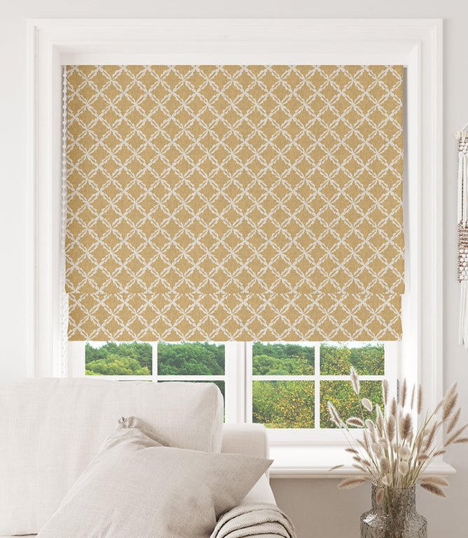 Hedgerow Tile Fabric / Ochre - Just Fabrics