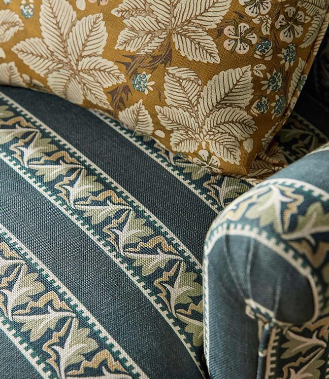 Red Car Stripe Fabric / Forest / Linen - Just Fabrics