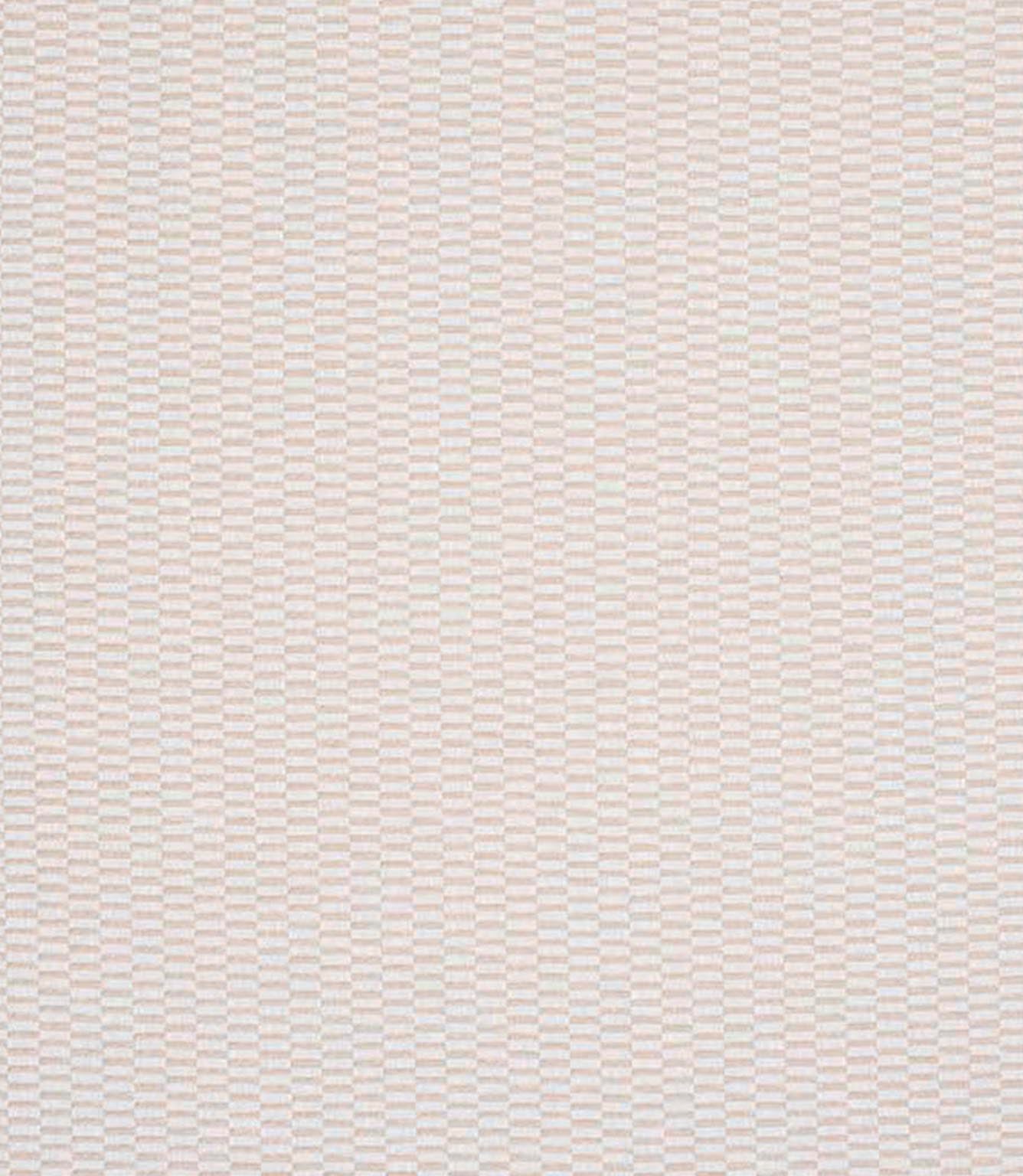 Close-up of woven fabric featuring a subtle small-scale check pattern in soft beige and ivory tones, with a lightly textured finish.