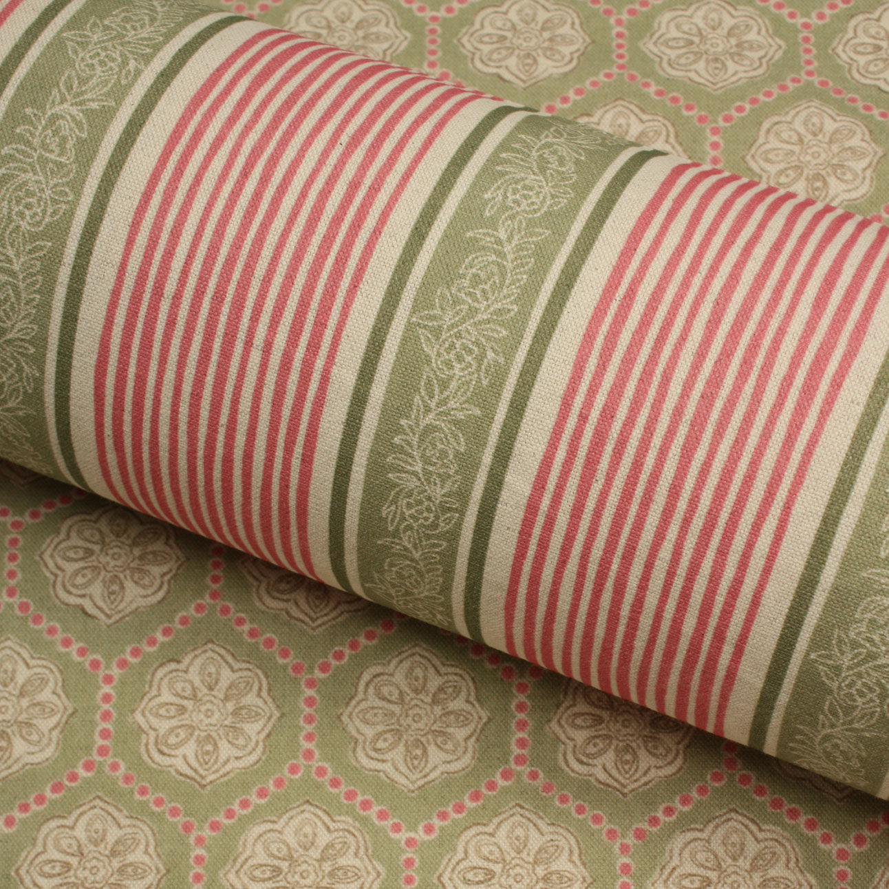 Elstead Stripe Fabric / Sage / Pink