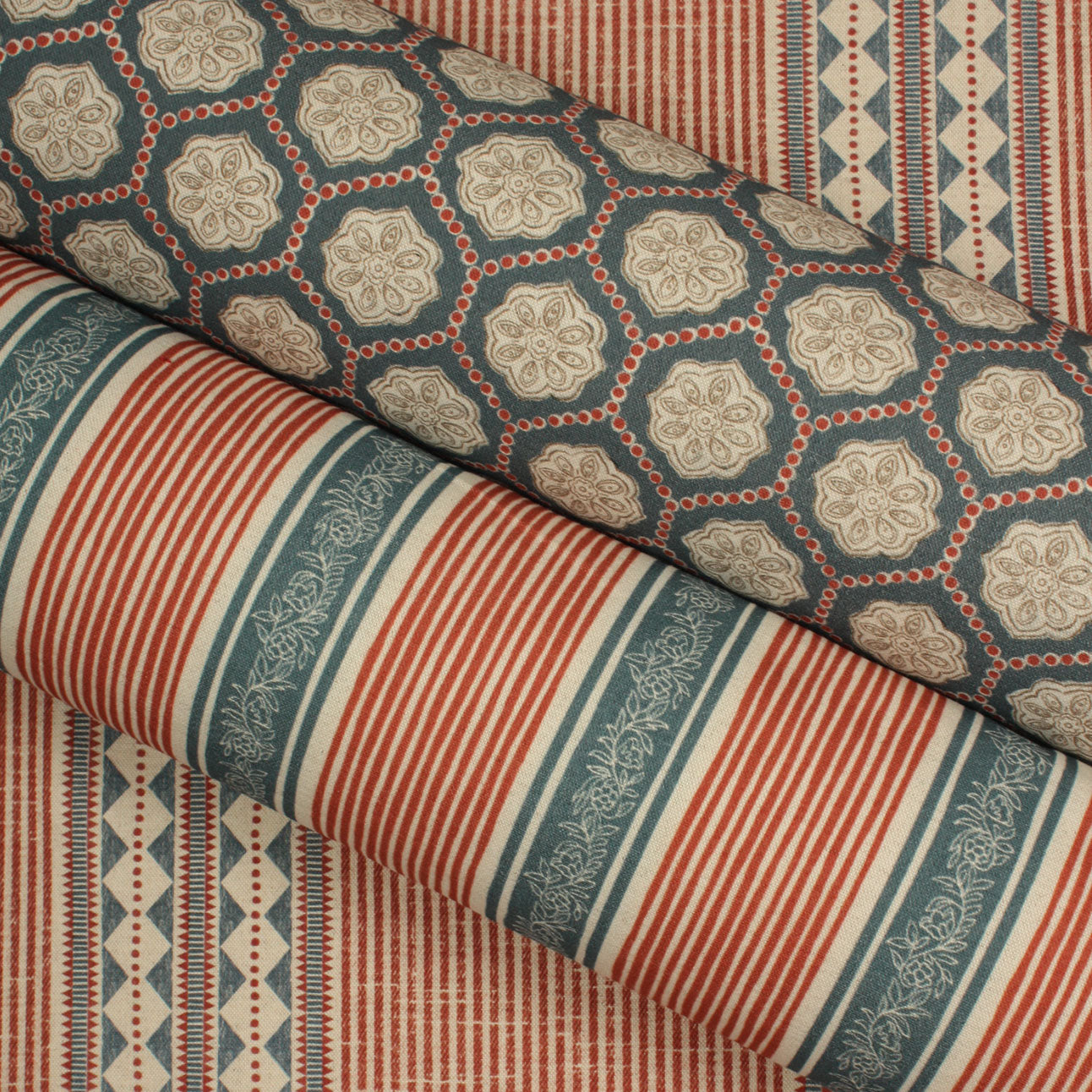 Elstead Stripe Fabric / Indigo / Red