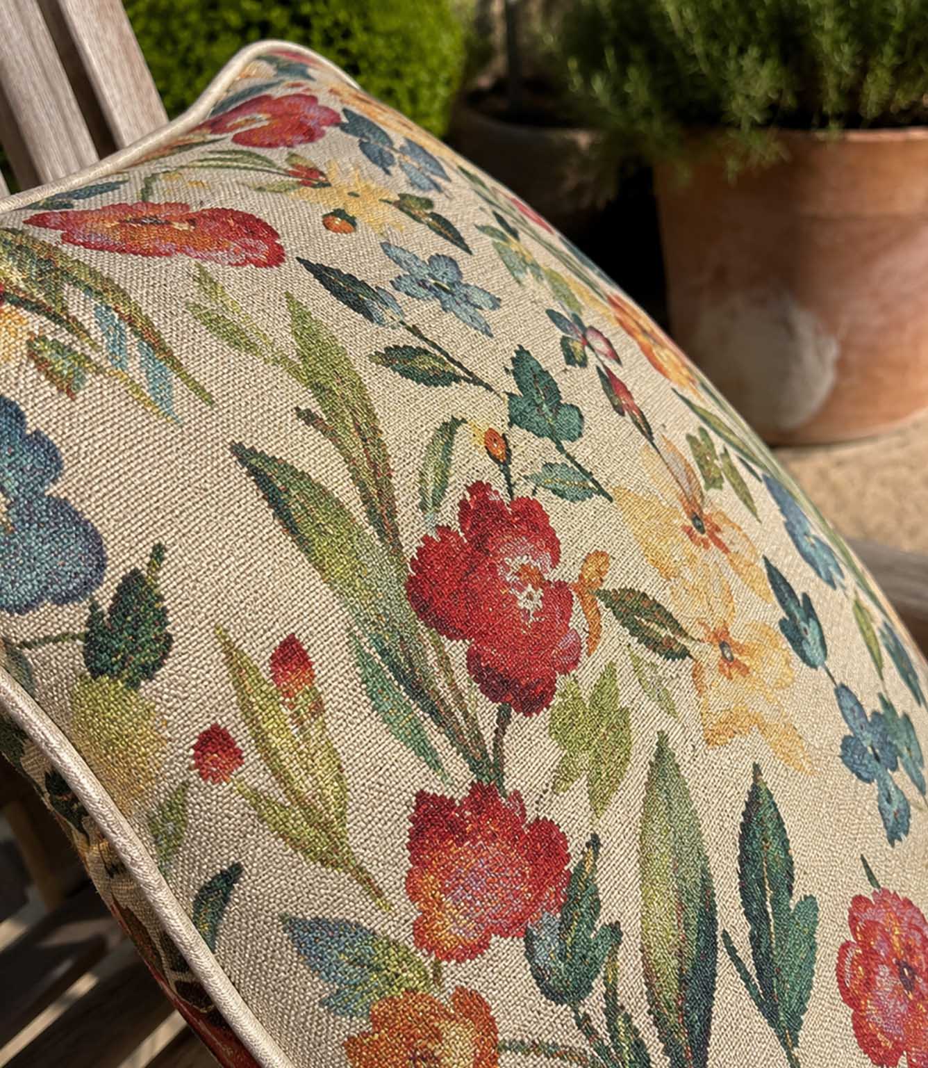 Floral outdoor cushion in woven tapestry outdoor fabric