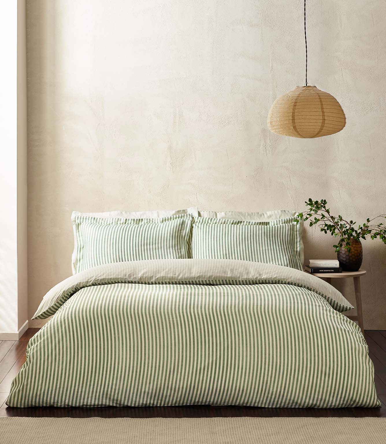 Hebden Stripe Forest 100% Cotton Duvet Cover Set