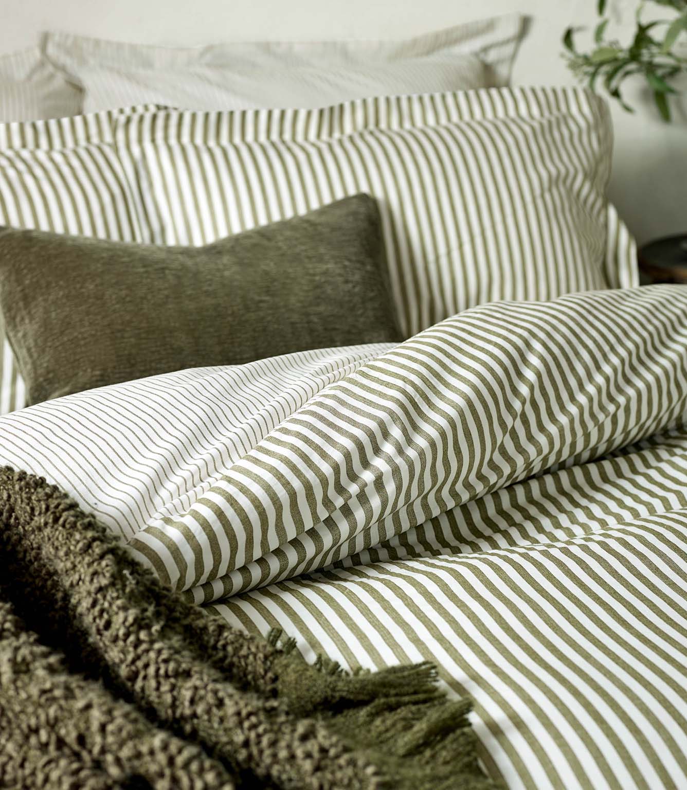 Hebden Stripe Olive 100% Cotton Duvet Cover Set