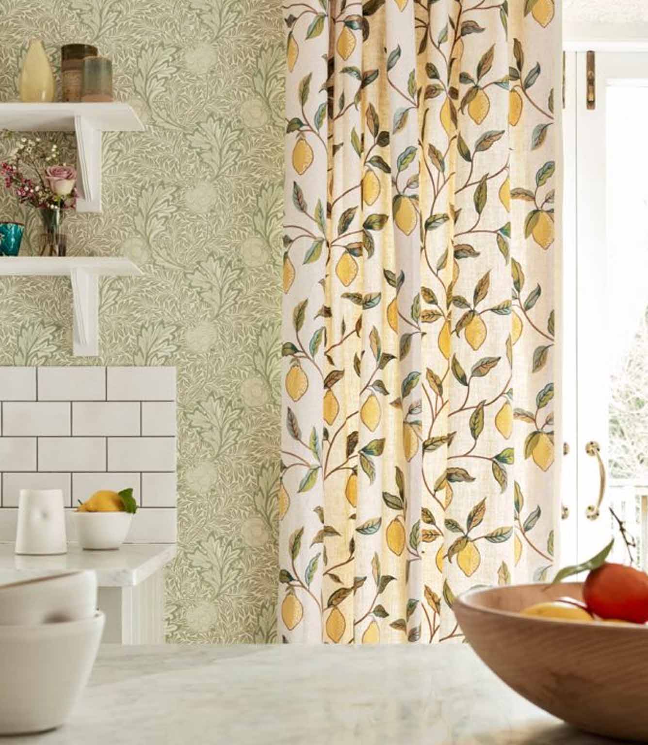 Lemon Tree Embroidery Fabric / Bayleaf / Lemon