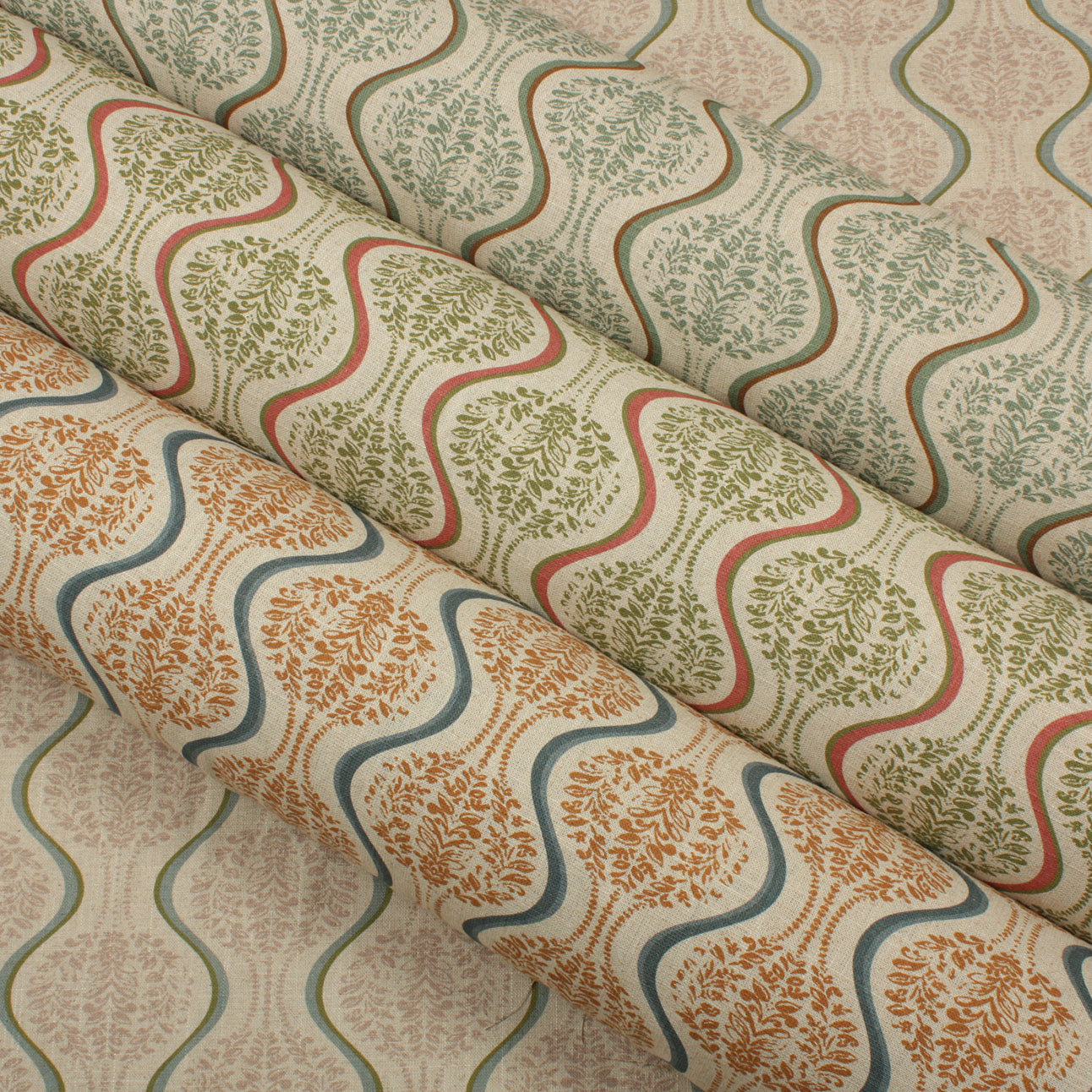 Linmere Fabric / Sage Green / Red