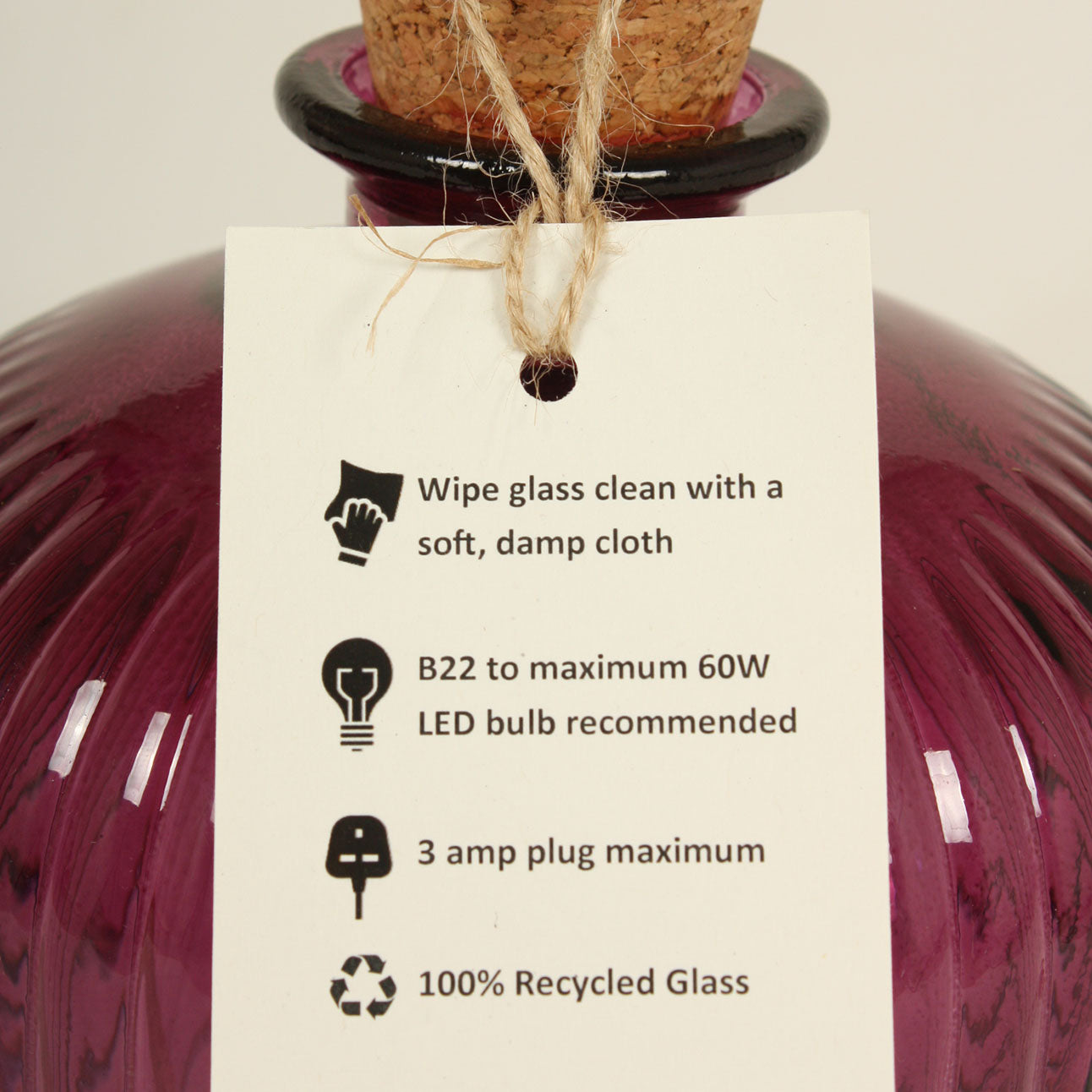 Lynton 29cm Recycled Glass Amethyst Lamp Base