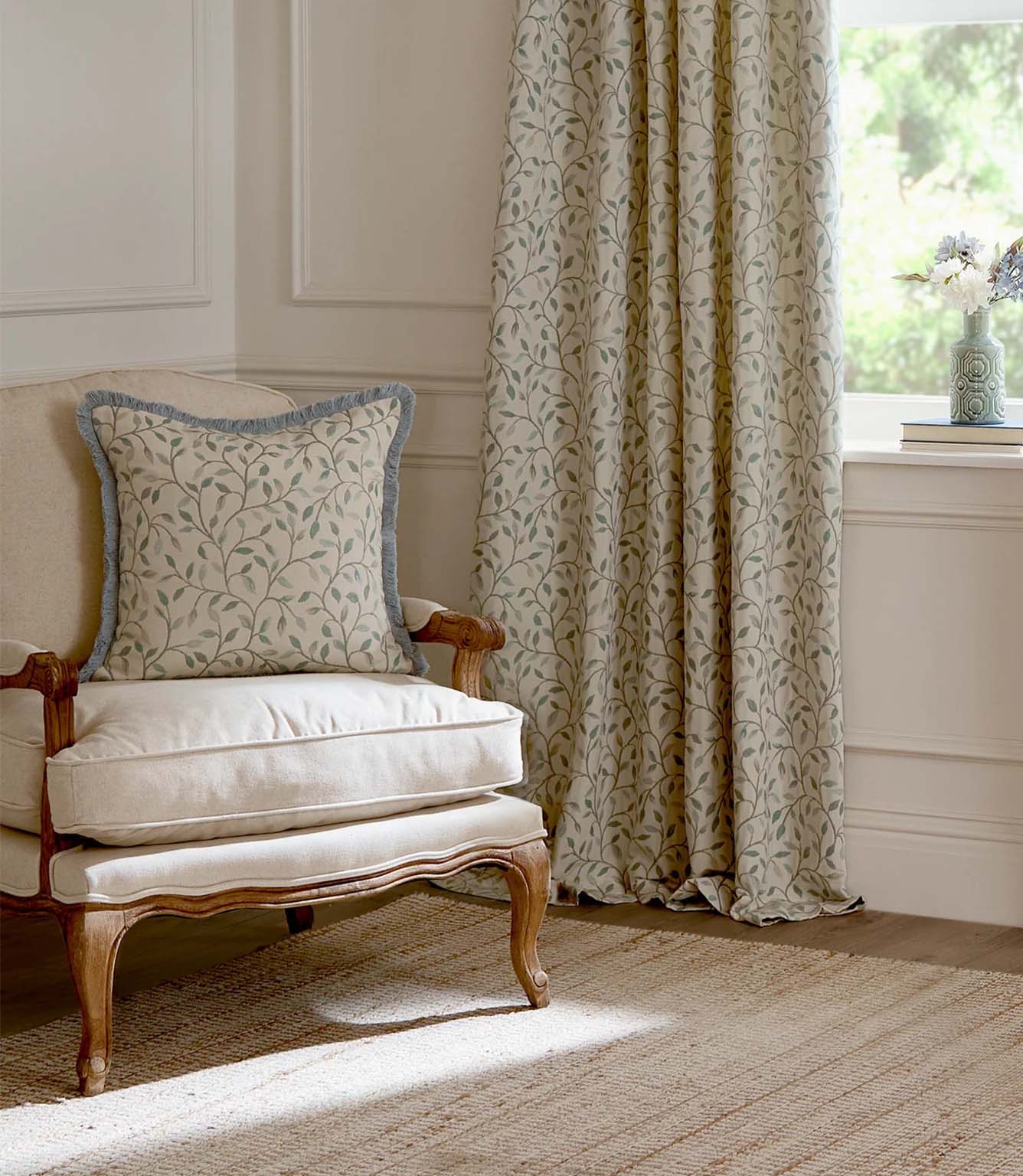 Cervino Duck Egg Fringed Jacquard Cushion