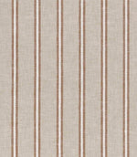 Natural linen-look fabric with evenly spaced vertical stripes in warm brown and soft white on a neutral background.