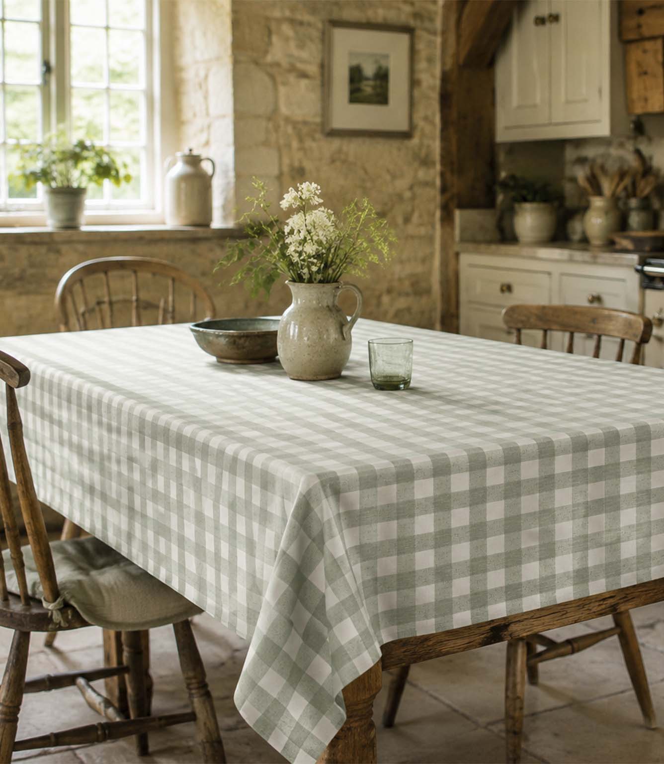 Gingham Matt PVC Fabric / Olive