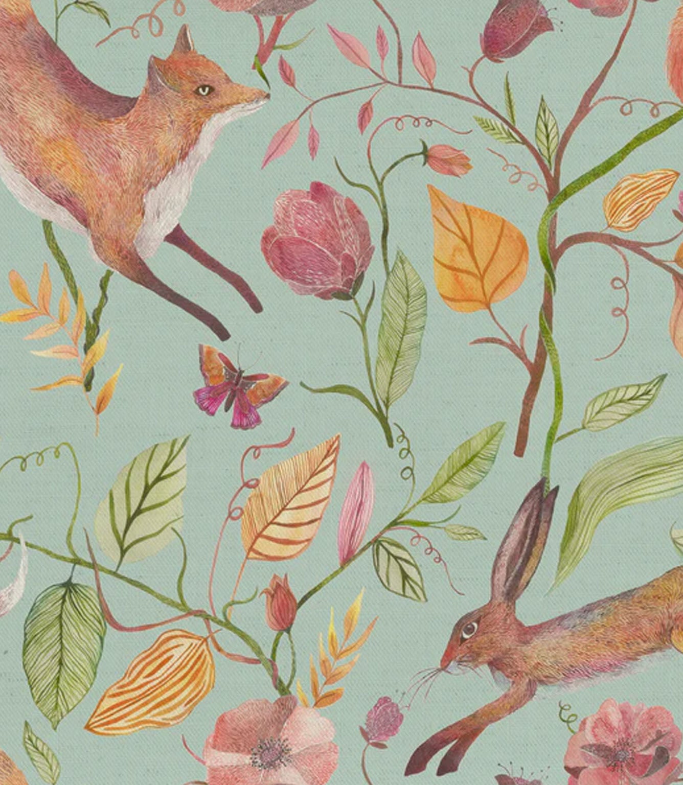 Leaping Into The Fauna Fabric / Duck Egg